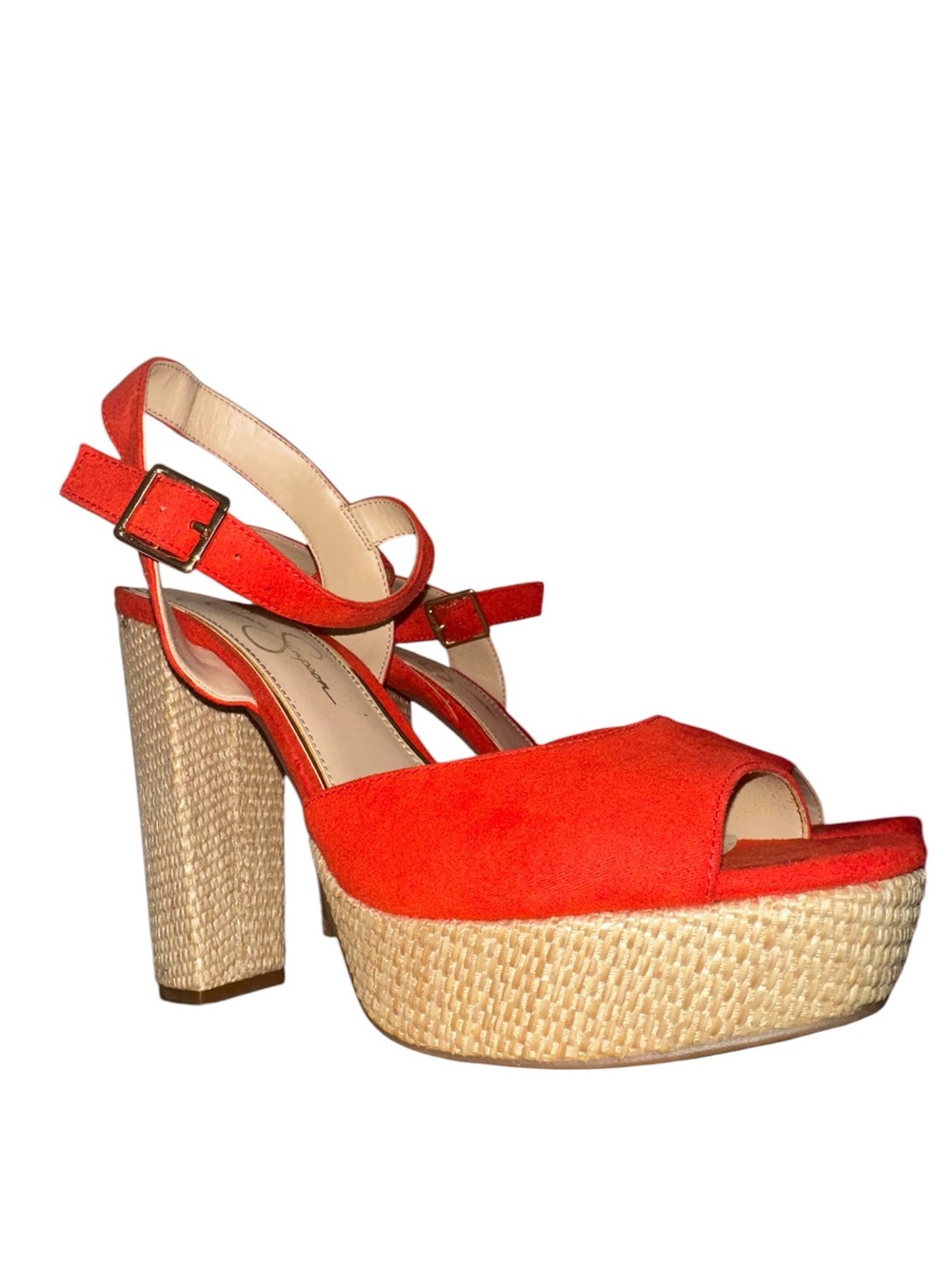 Jessica Simpson Red Suede Platform Sandals with Ankle Buckle
